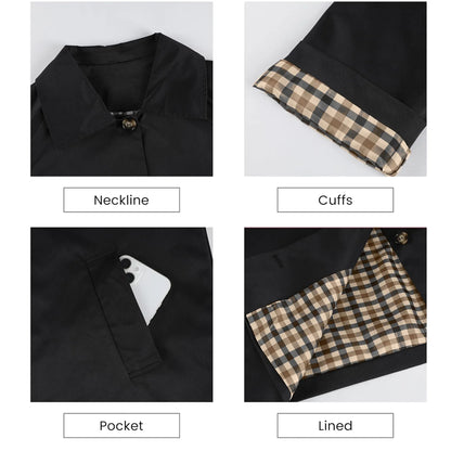 Women's Cropped Trench Coat – Classic Lightweight Jacket with Checkered Lining