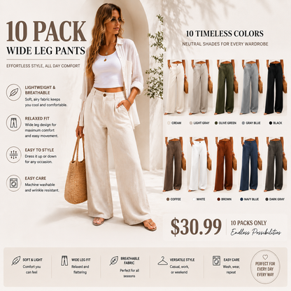💝💝LAST 2 DAYS⚡- Women's Casual High Waist Linen Wide Leg Trousers