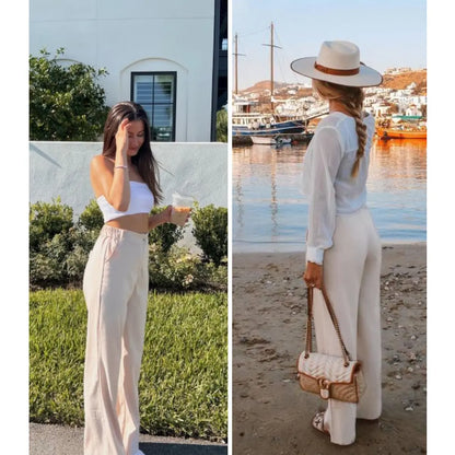 💝💝LAST 2 DAYS⚡- Women's Casual High Waist Linen Wide Leg Trousers