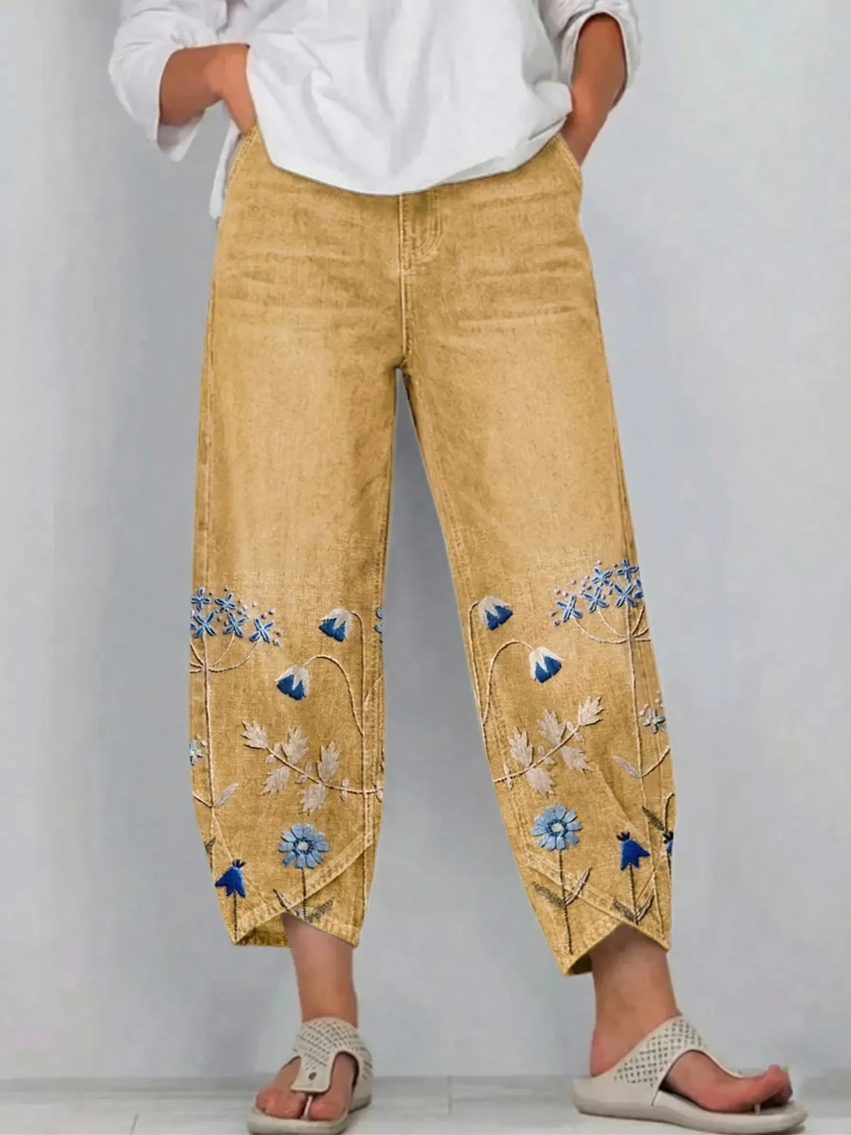 💝💝Women's cotton trousers with floral print in a boho style, casual, with an artistic pattern