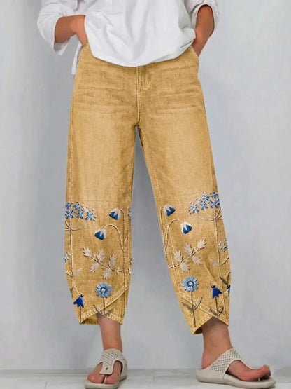💝💝Women's cotton trousers with floral print in a boho style, casual, with an artistic pattern