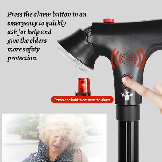 Multifunction Folding Walking Cane with LED Light & Alarm