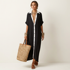 Women's Black & White Maxi Shirt Dress
