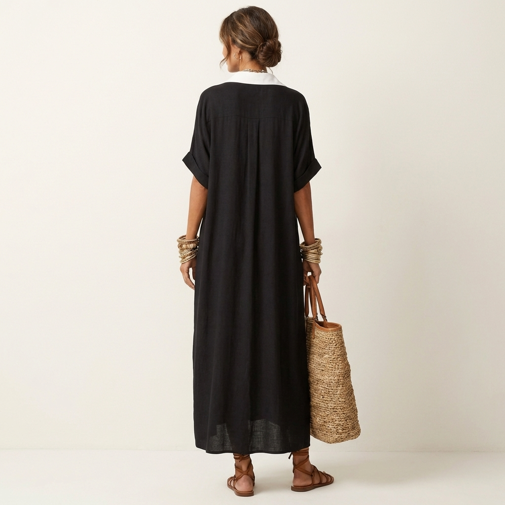 Women's Black & White Maxi Shirt Dress