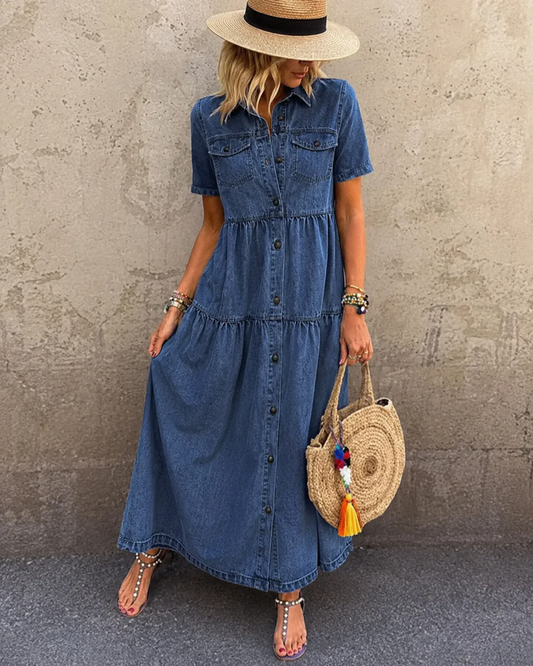 Women's Denim Button Front Midi Dress