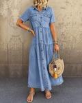 Women's Denim Button Front Midi Dress