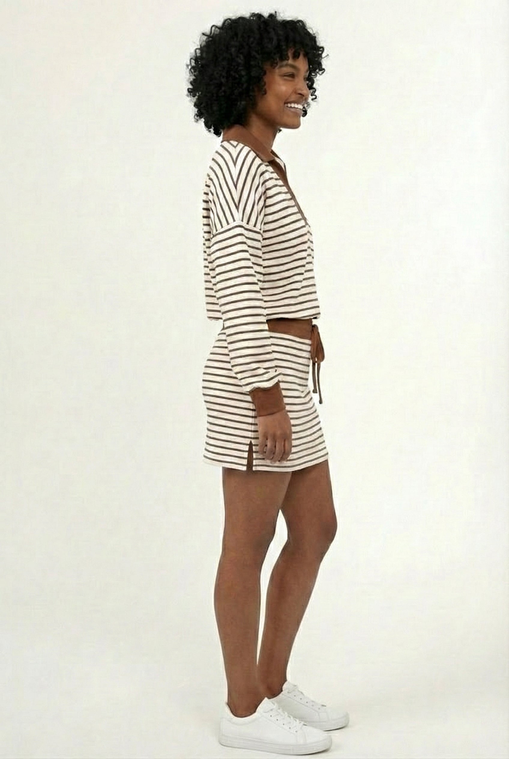 Striped Polo Skort Set – Collared Top & Built-in Shorts