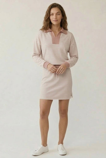 Striped Polo Skort Set – Collared Top & Built-in Shorts