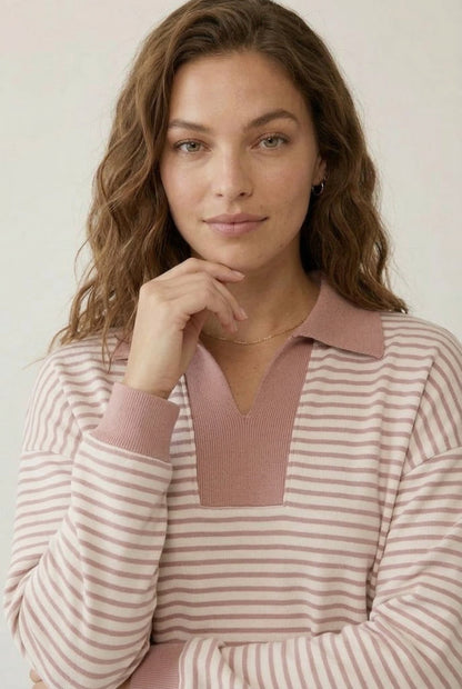 Striped Polo Skort Set – Collared Top & Built-in Shorts