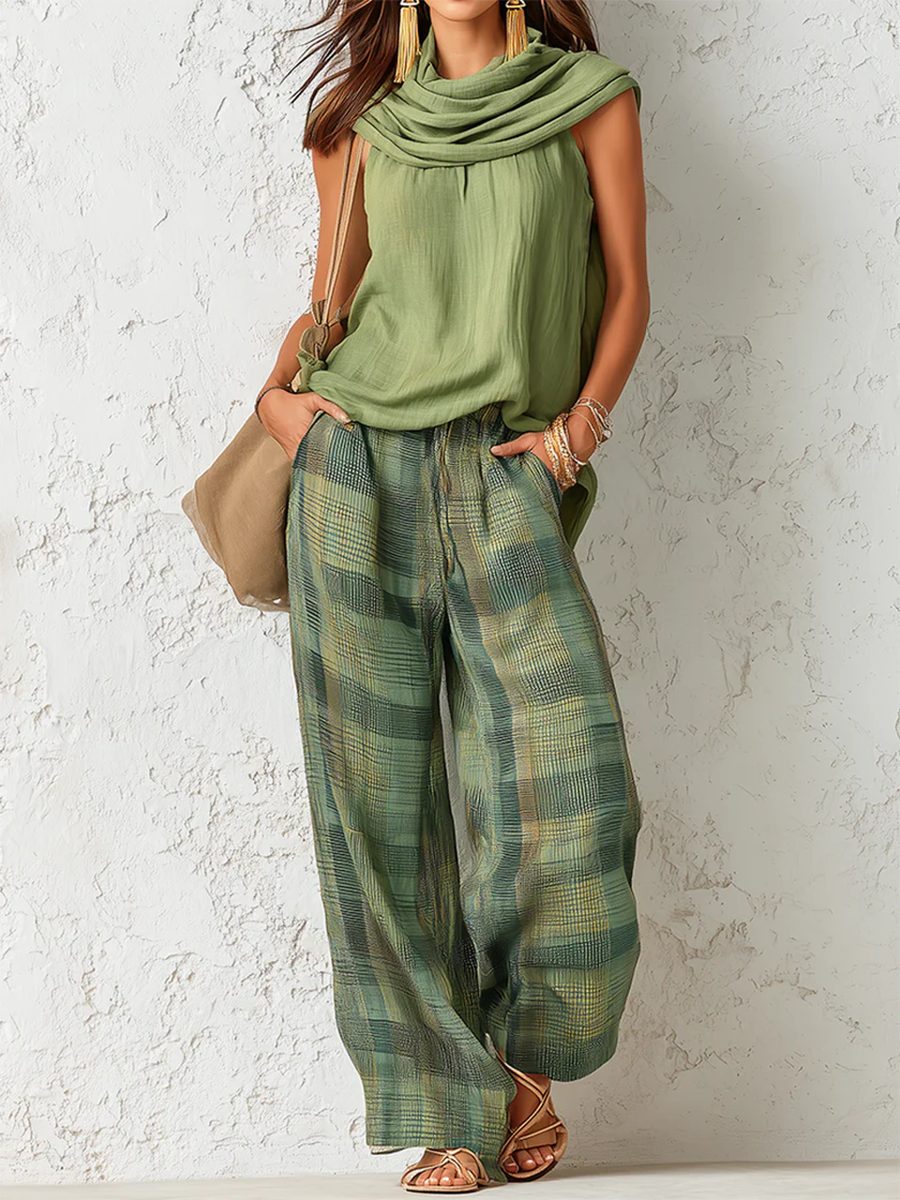 Women's Relaxed Two Piece Wide Leg Pants Set