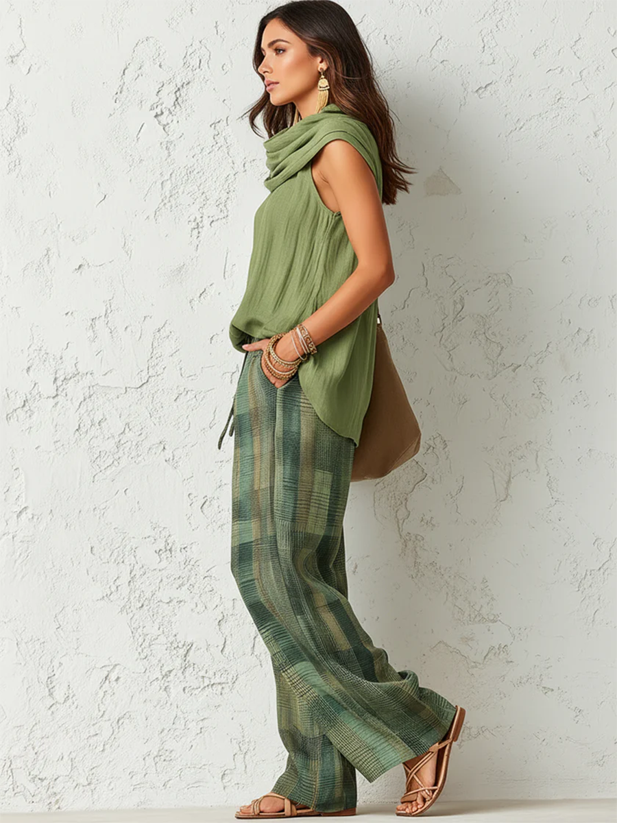 Women's Relaxed Two Piece Wide Leg Pants Set