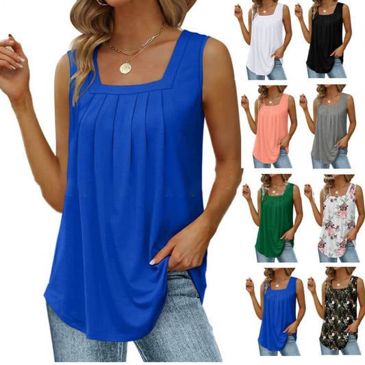 Women's Square Neck Pleated Tank Top