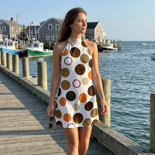 Women's Halter Neck Polka Dot A Line Dress
