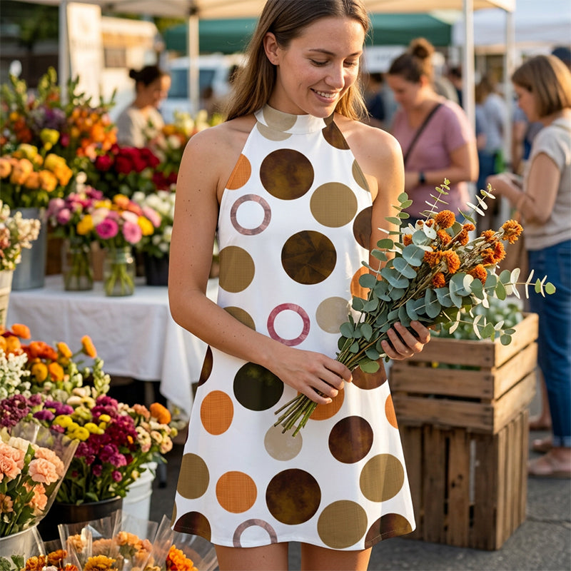 Women's Halter Neck Polka Dot A Line Dress