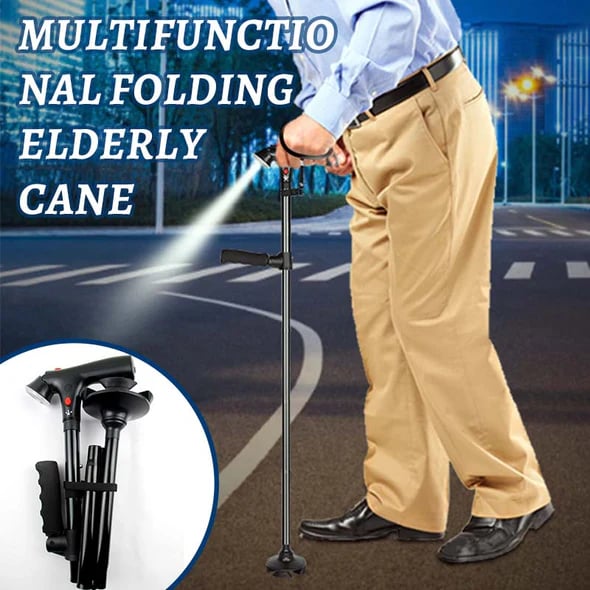 Multifunction Folding Walking Cane with LED Light & Alarm