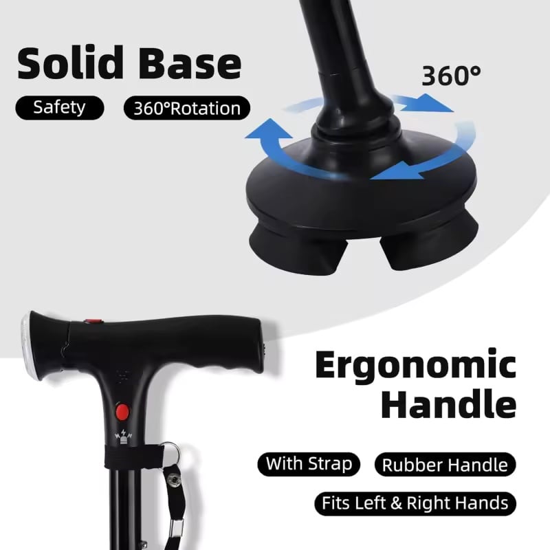 Multifunction Folding Walking Cane with LED Light & Alarm