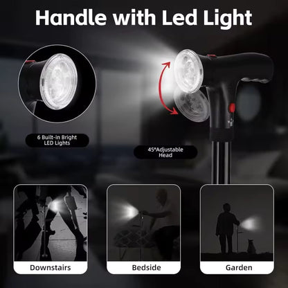 Multifunction Folding Walking Cane with LED Light & Alarm