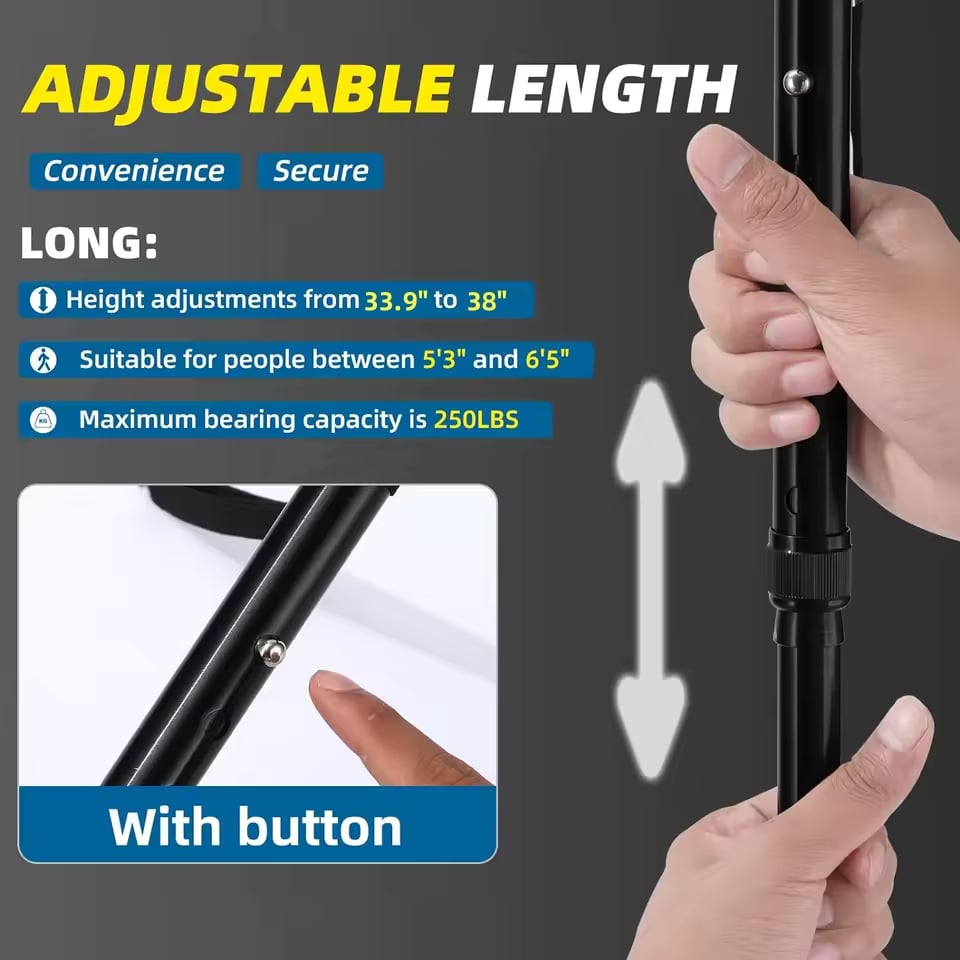 Multifunction Folding Walking Cane with LED Light & Alarm