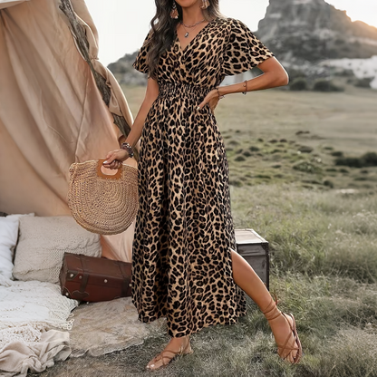Women's Summer V Neck Side Slit Maxi Dress