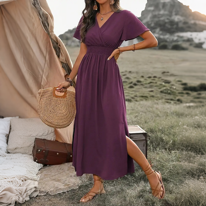 Women's Summer V Neck Side Slit Maxi Dress