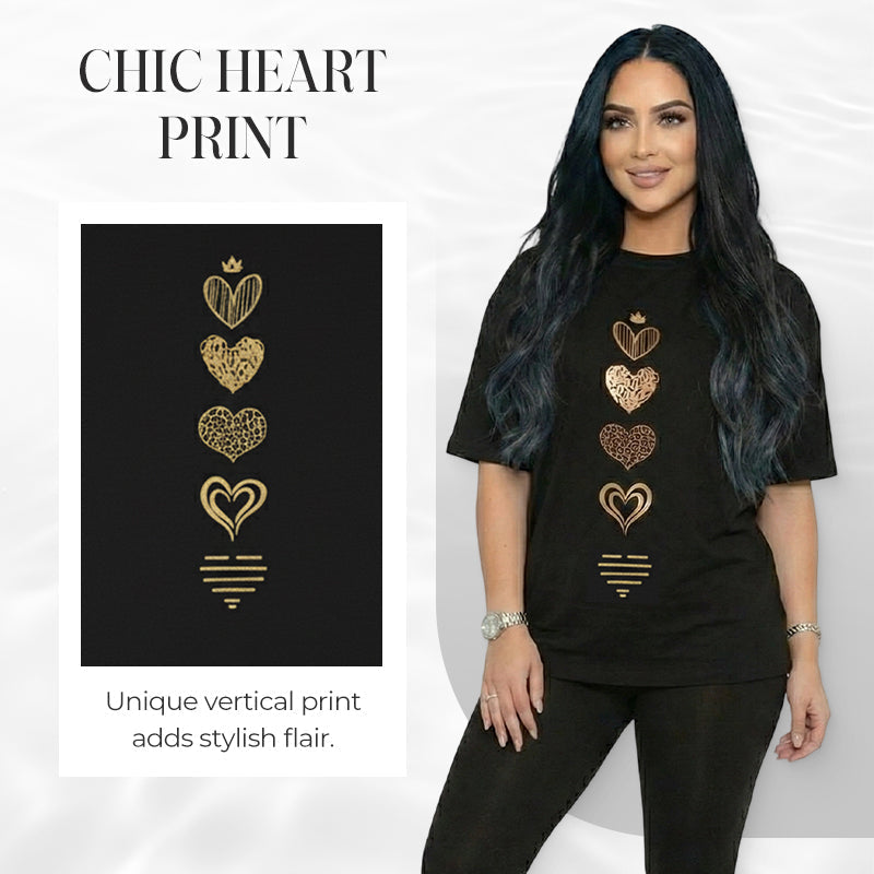 Women's Heart Print Casual Short Sleeve T-Shirt