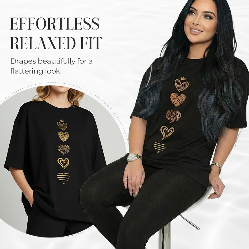 Women's Heart Print Casual Short Sleeve T-Shirt