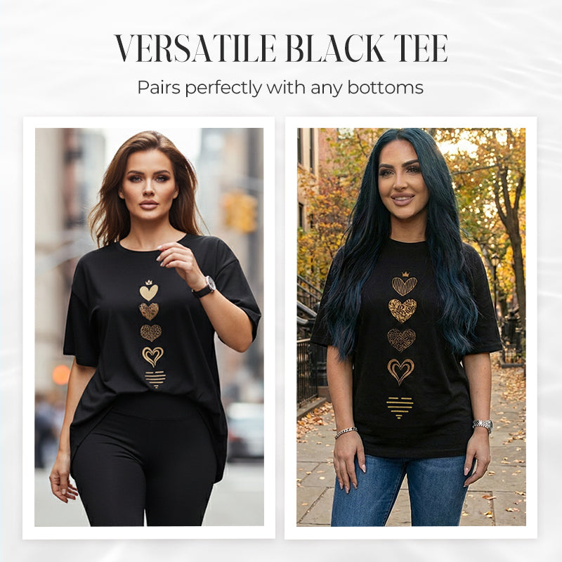 Women's Heart Print Casual Short Sleeve T-Shirt