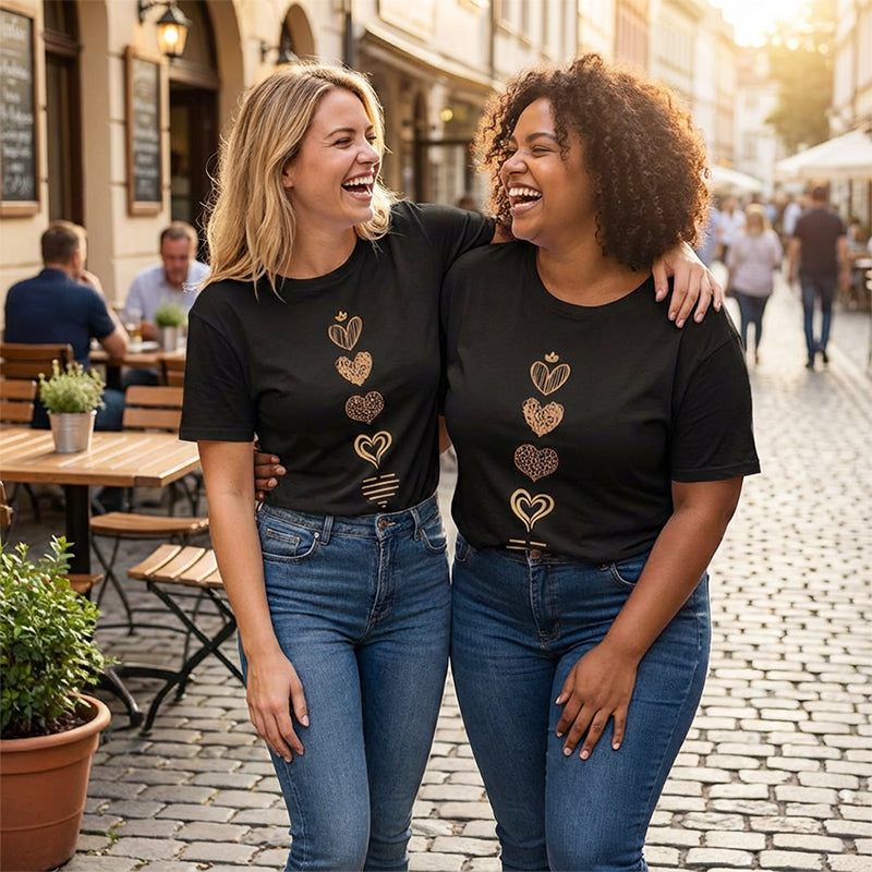 Women's Heart Print Casual Short Sleeve T-Shirt