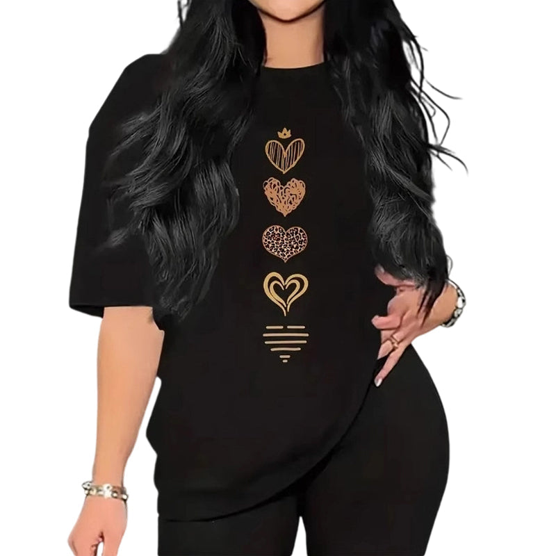 Women's Heart Print Casual Short Sleeve T-Shirt