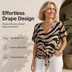 Women's V Neck Zebra Print Tie Front Casual T-Shirt