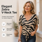 Women's V Neck Zebra Print Tie Front Casual T-Shirt