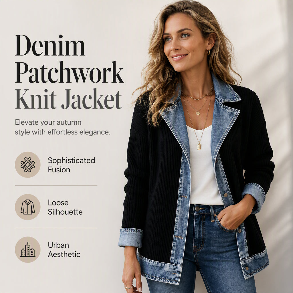 Women's Denim Patchwork Knit Cardigan Jacket