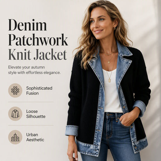 Women's Denim Patchwork Knit Cardigan Jacket