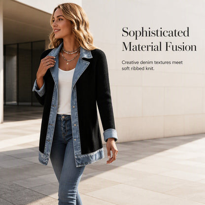 Women's Denim Patchwork Knit Cardigan Jacket