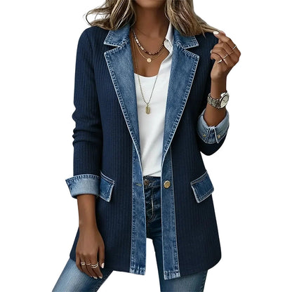 Women's Denim Patchwork Knit Cardigan Jacket