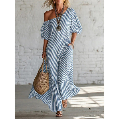 Women's Off Shoulder Striped Maxi Dress