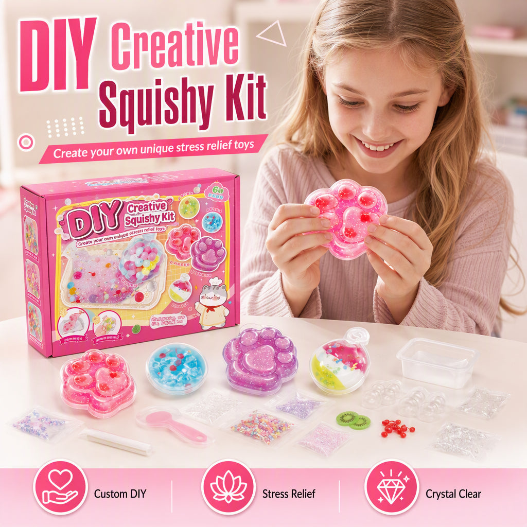 DIY Crystal Squishy Toy Kit – Cute Paw & Dessert Craft Set