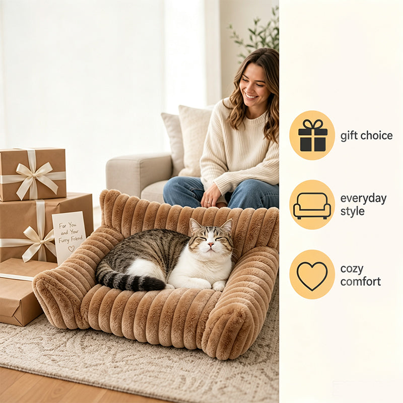 Cozy Sofa Pet Bed | Soft Plush Couch for Cats & Small Dogs