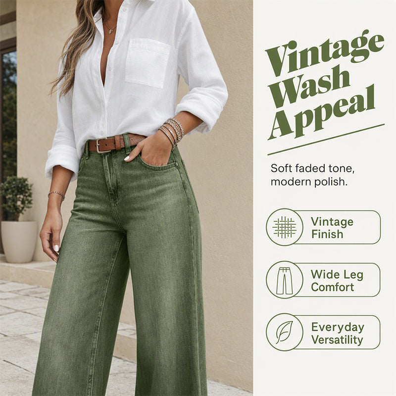 Women's High-Waisted Vintage Wash Wide-Leg Jeans