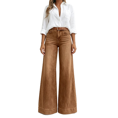 Women's High-Waisted Vintage Wash Wide-Leg Jeans