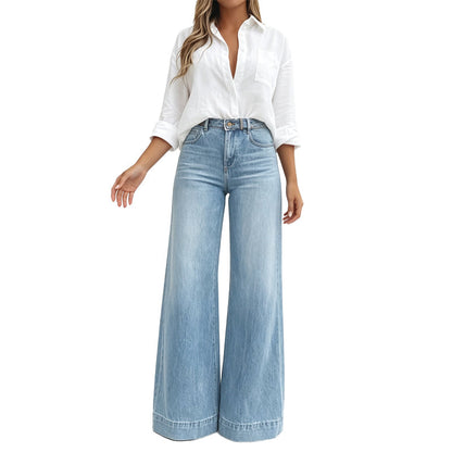 Women's High-Waisted Vintage Wash Wide-Leg Jeans