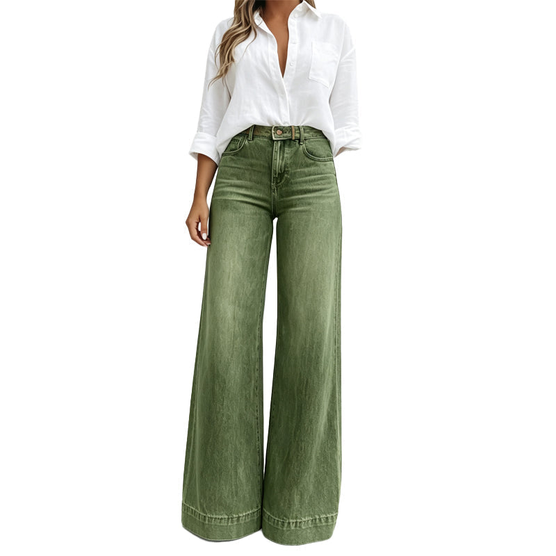 Women's High-Waisted Vintage Wash Wide-Leg Jeans