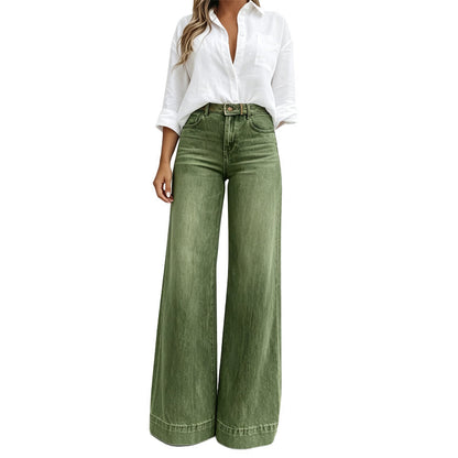 Women's High-Waisted Vintage Wash Wide-Leg Jeans