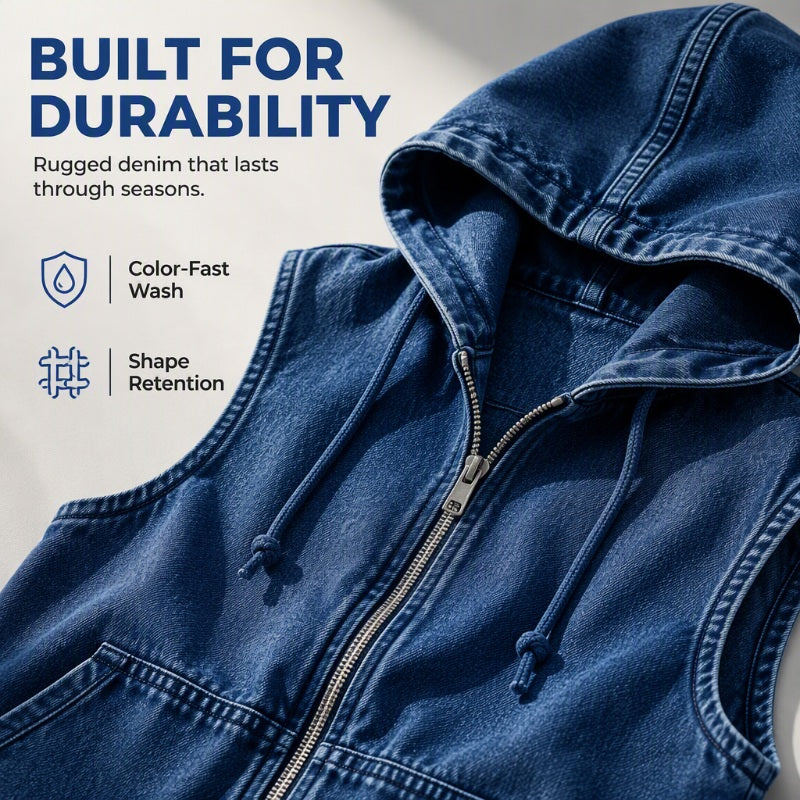 Women's Casual Hooded Denim Vest Jacket