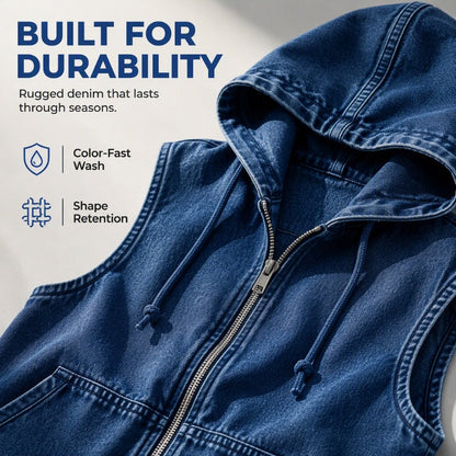 Women's Casual Hooded Denim Vest Jacket