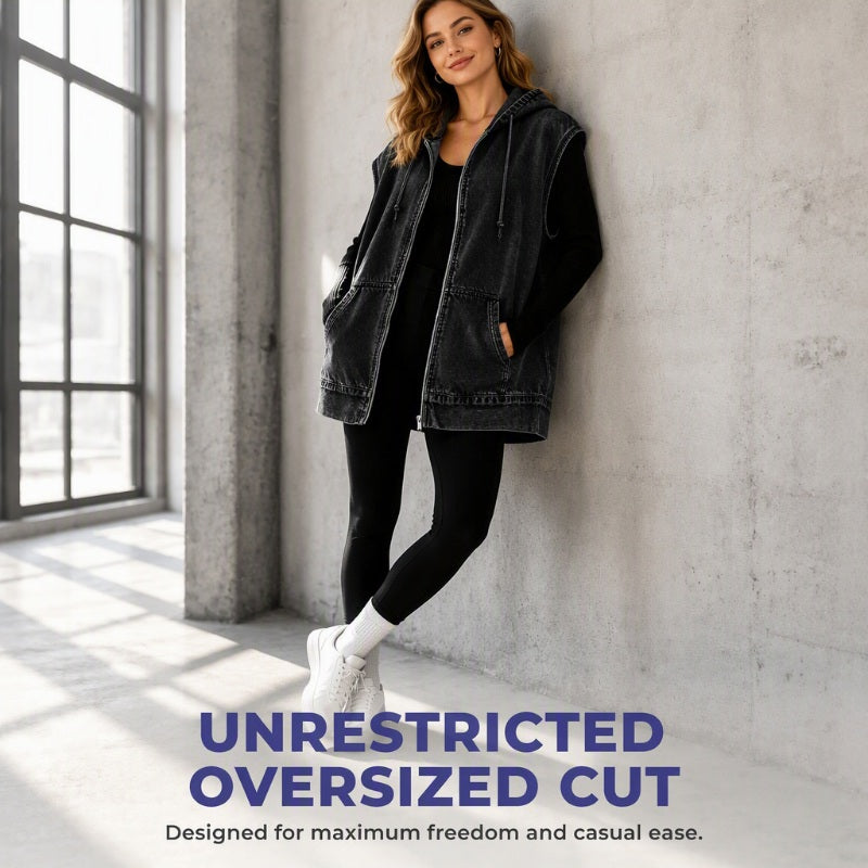 Women's Casual Hooded Denim Vest Jacket