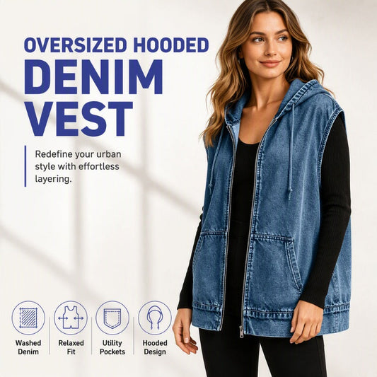 Women's Casual Hooded Denim Vest Jacket