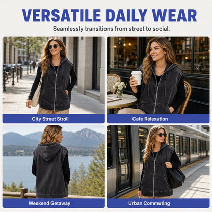 Women's Casual Hooded Denim Vest Jacket