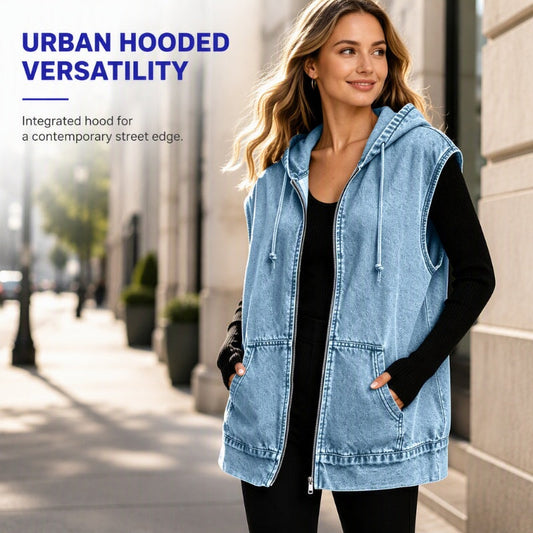 Women's Casual Hooded Denim Vest Jacket