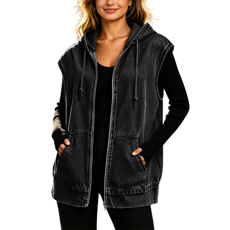 Women's Casual Hooded Denim Vest Jacket